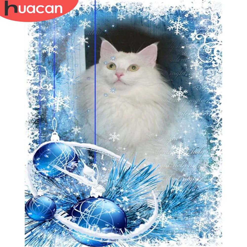

HUACAN 5D DIY Diamond Painting Christmas Mosaic Rhinestone Cross Stitch Animal Full Square Diamond Embroidery Cat Wall Art