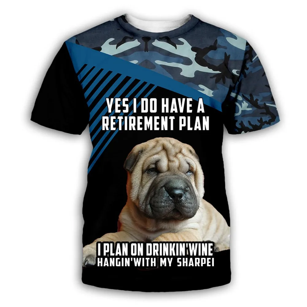 

CLOOCL Animal Print T-shirts Sharpei Puppies Navy Camo Men' Tops Retirement Plan Letter Unisex Harajuku T Shirts Casual DIY Tees