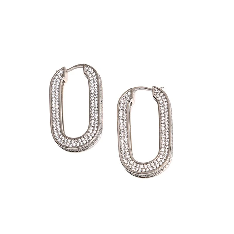 

Fashion Design Silver Crystals Personality Earrings Bling Crystal Earring Big U Earrings For Women Wedding Jewelry