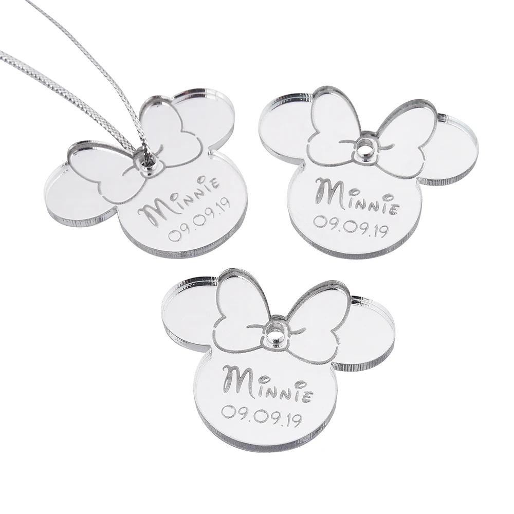 Style2 Silver 10 шт. персонализированные гравированное зеркало Минни Маус надписи имя карты метки ребенок душ украшение для вечеринки в день рождения 40 мм логотип - Цвет: Style2 Silver