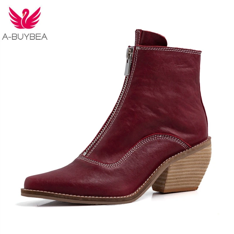 Женские кожаные ботинки ботильоны из натуральной кожи с острым носком на среднем