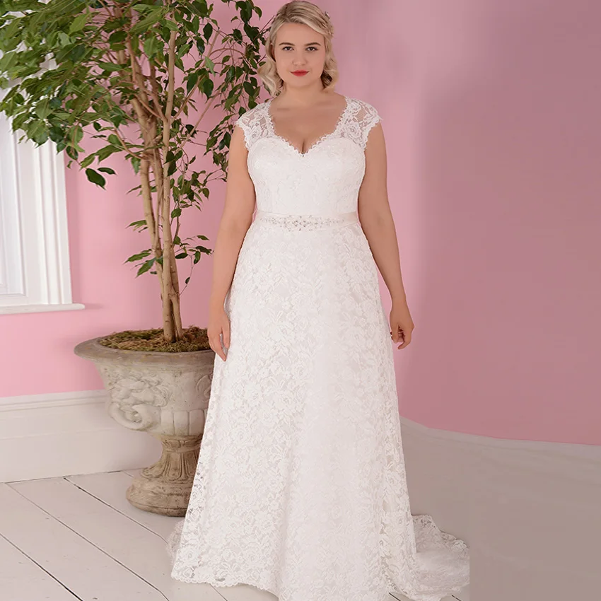 

Jiayigong Cheap Wedding Dresses Plus Size Cap Sleeve Detachable Belt Vestidos de Novia Bridal Gowns Robe De Mariage
