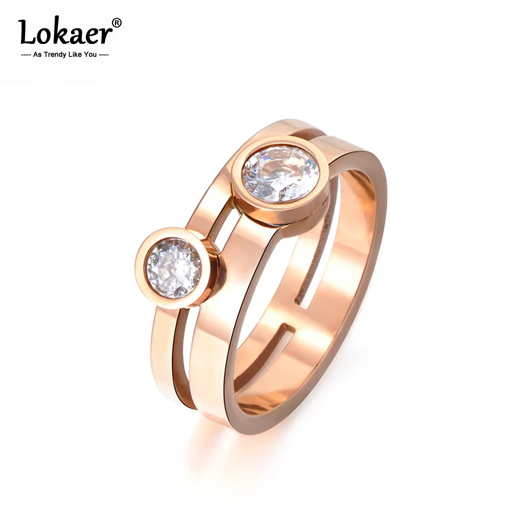 Lokaer, классика, розовое золото, круглая форма, двойной кубический цирконий, кристалл, титановая сталь, обручальные кольца для женщин, R17061