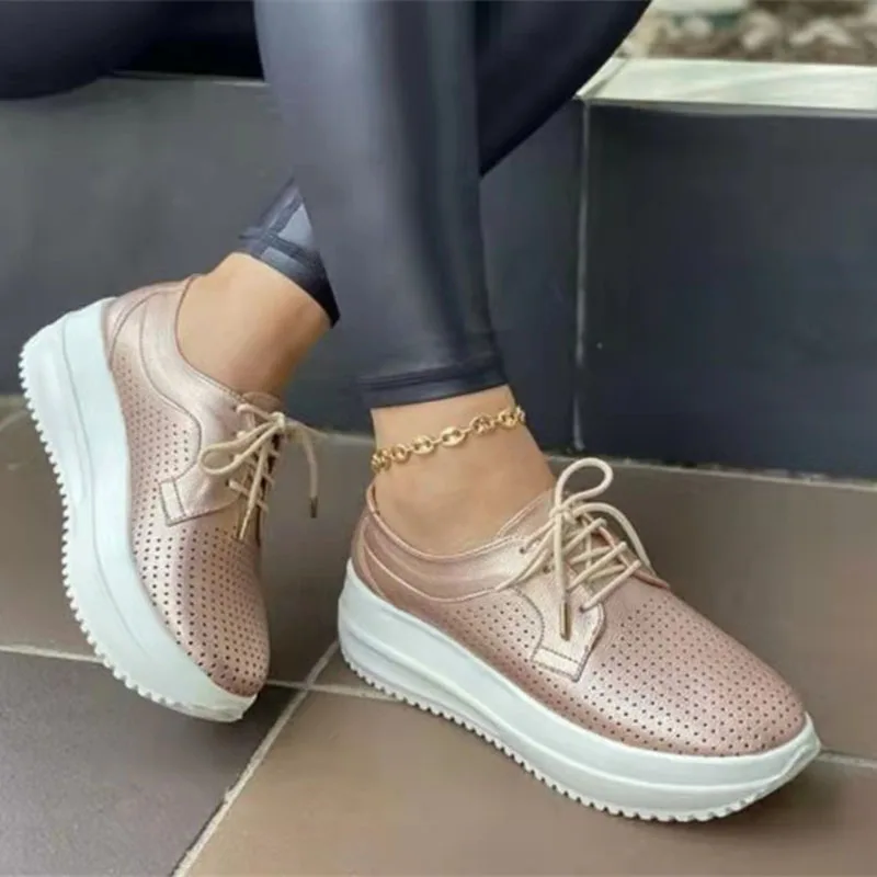 

Rimocy Breathable Hollow Out Sneakers Women Round Toe Lace Up Platform Sneakers Woman 2021 Autumn Thick Bottom Casual Shoes