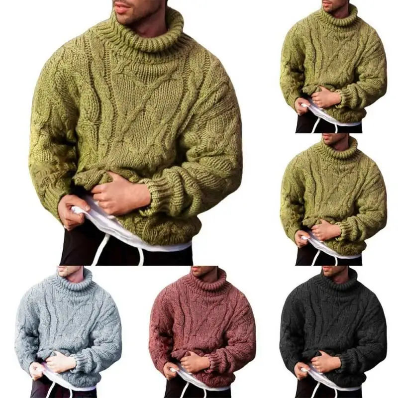 

Men's Fashion Daily Casual Warm Twist High Neck Sweater Knit Sweater Slim Tops
