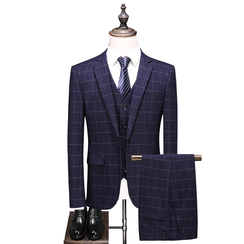 TIAN QIONG бренд Slim Fit Мужские свадебные костюмы элегантный костюм для мужчин черный синий костюм 3 шт. Homme Повседневный костюм мужской