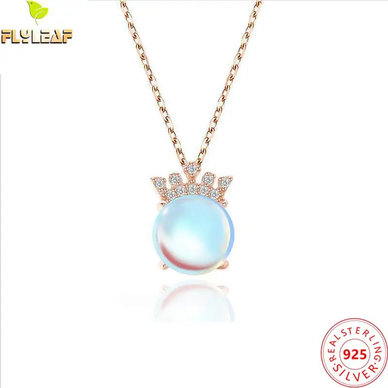 

Dream Blue Moonstone 100% 925 Sterling Silver Necklace For Women Gold Zircon Necklaces & Pendants Fashion Chain Fine Jewelry