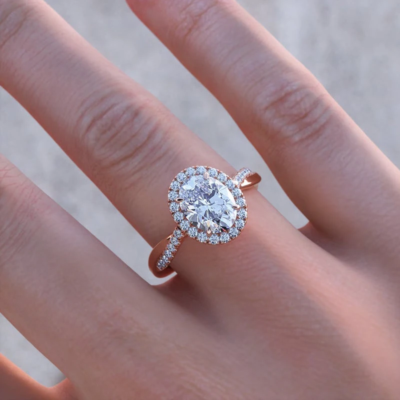 GUYINKU 5x7 мм овальная огранка EF цвет Moissanite Halo Кольцо с твердым 14 к розовое золото обручальное кольцо для женщин ювелирные украшения