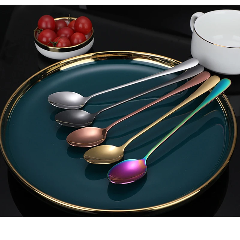 

Long Handled Stainless Steel Coffee Spoon Cold Drink Ice Cream Tea Spoon Gold Spoon Reusable Dessert Drinking Tools