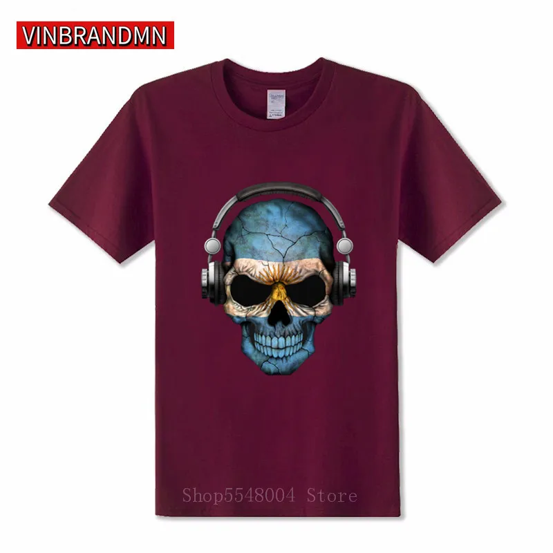 Sugar Skull Headset Argentina Мужская Футболка DJ футболка из 100% хлопка в стиле хип-хоп с флагом