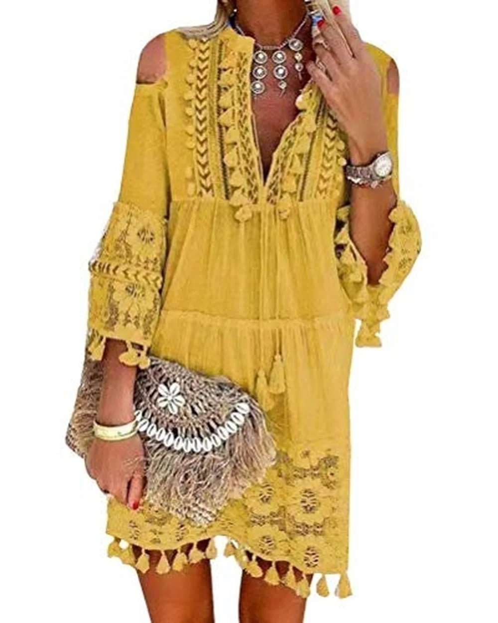 Женское Повседневное платье с вышивкой манга 3/4 года в стиле бохо для женщин