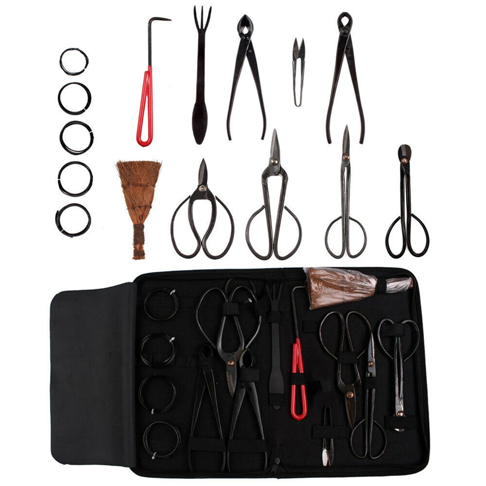 

Garden Bonsai Tool Set 15pcs Carbon Steel Kit Cutter Scissors With Nylon Case Outdoor Shackle for Camping REME889