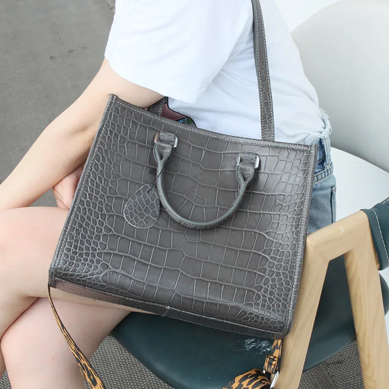 

Luxury Alligator Handbags Designer Women Genuine Leather Tote Female Shoulder Bag Business Work Bag Messenger Top-Handle Bags