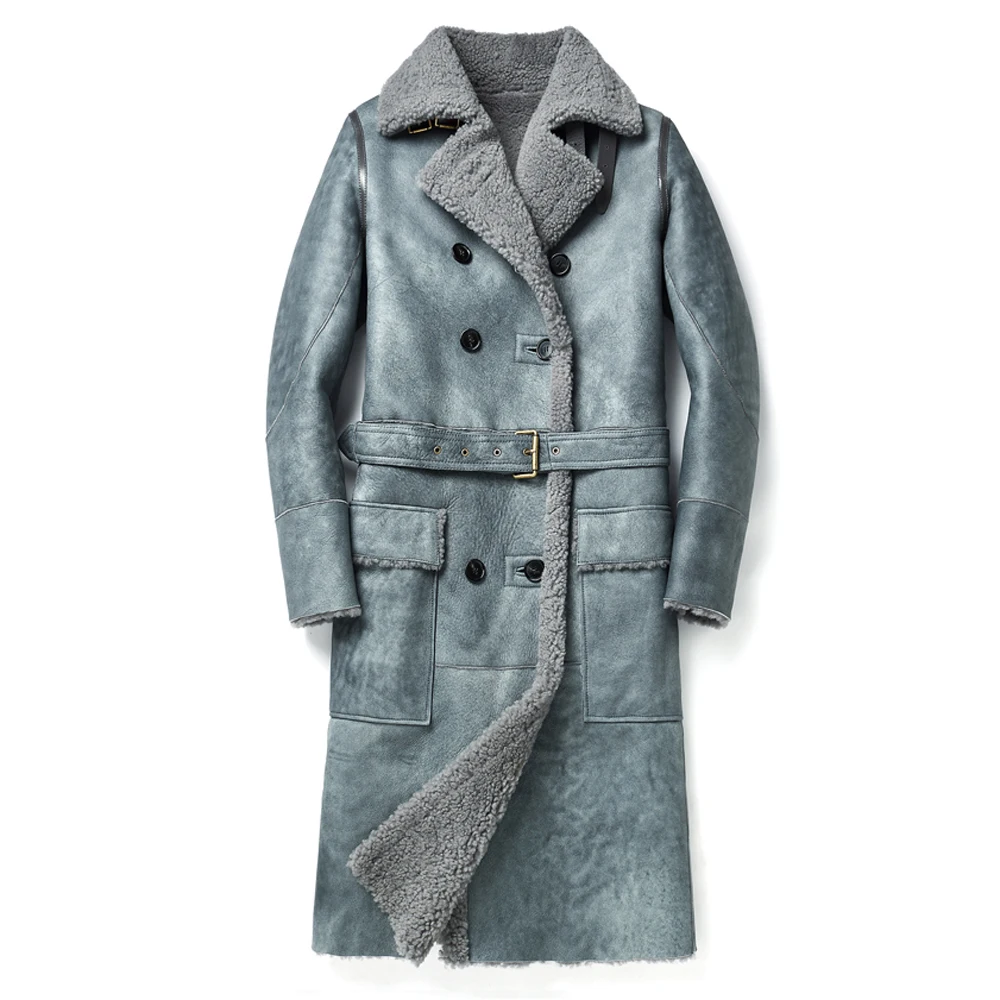 

Quality Real High Sheepskin Fur Coat Casual Winter Long Thick Jacket Double Breasted Sheepskin Shearling Men Fur Warm Outwear