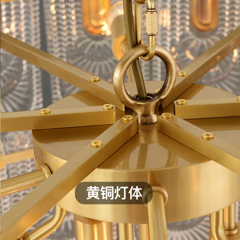 

Restaurant light luxury modern simple personality round glass villa hotel guest room bedroom study all copper chandeliers