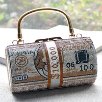 money clutch diamonds purse 10000 dollars stack of cash evening handbags for women 2021 metal handle shoulder wedding dinner bag