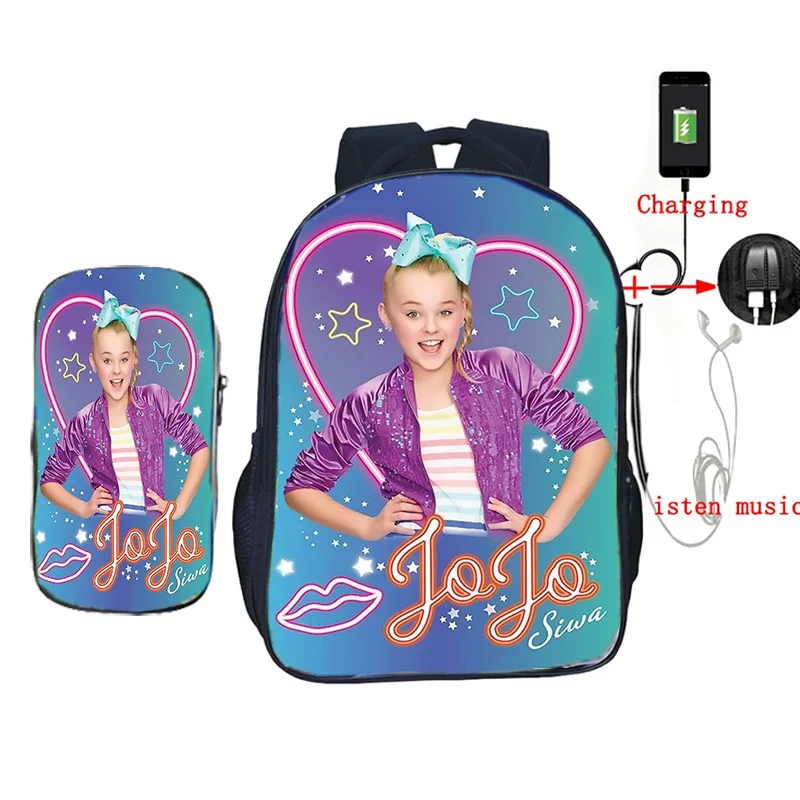 Милый рюкзак Jojo Siwa 2 шт./компл. школьные ранцы с USB-зарядкой для девочек и