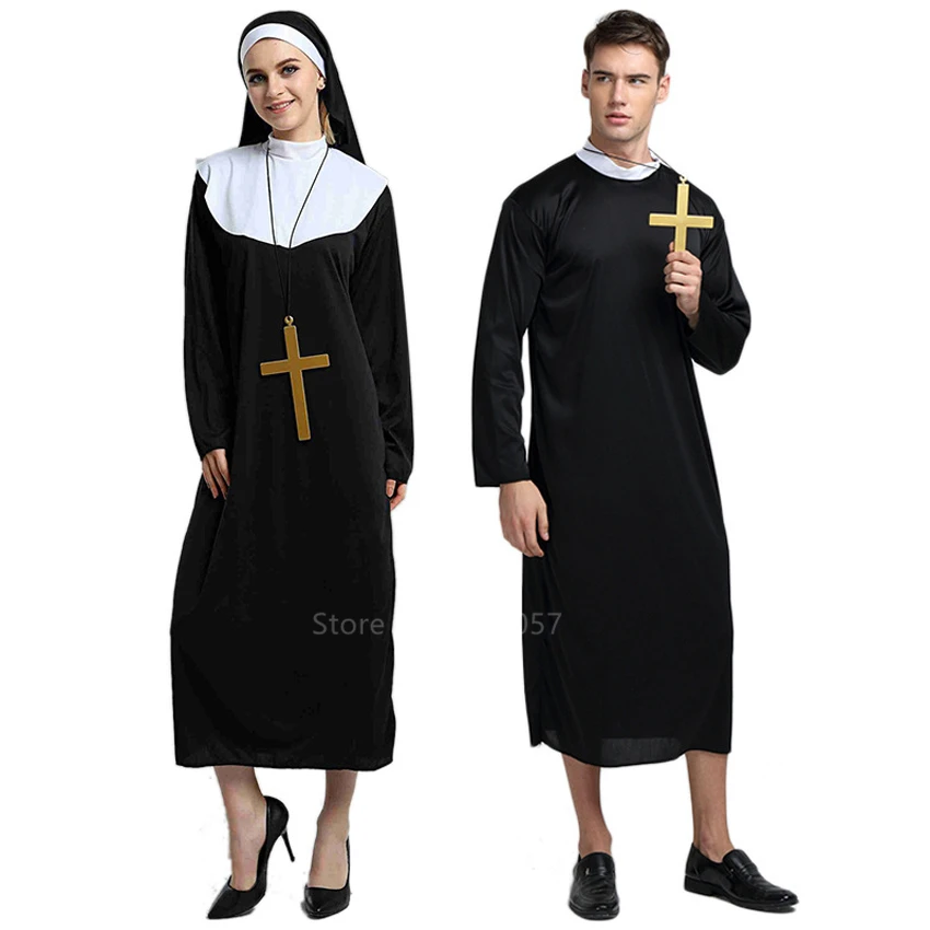 Missionary Cosplay Costumes for Adult Halloween Carnival Priest Nun Long Robes Religious Pious Catholic Church Vintage Medieval