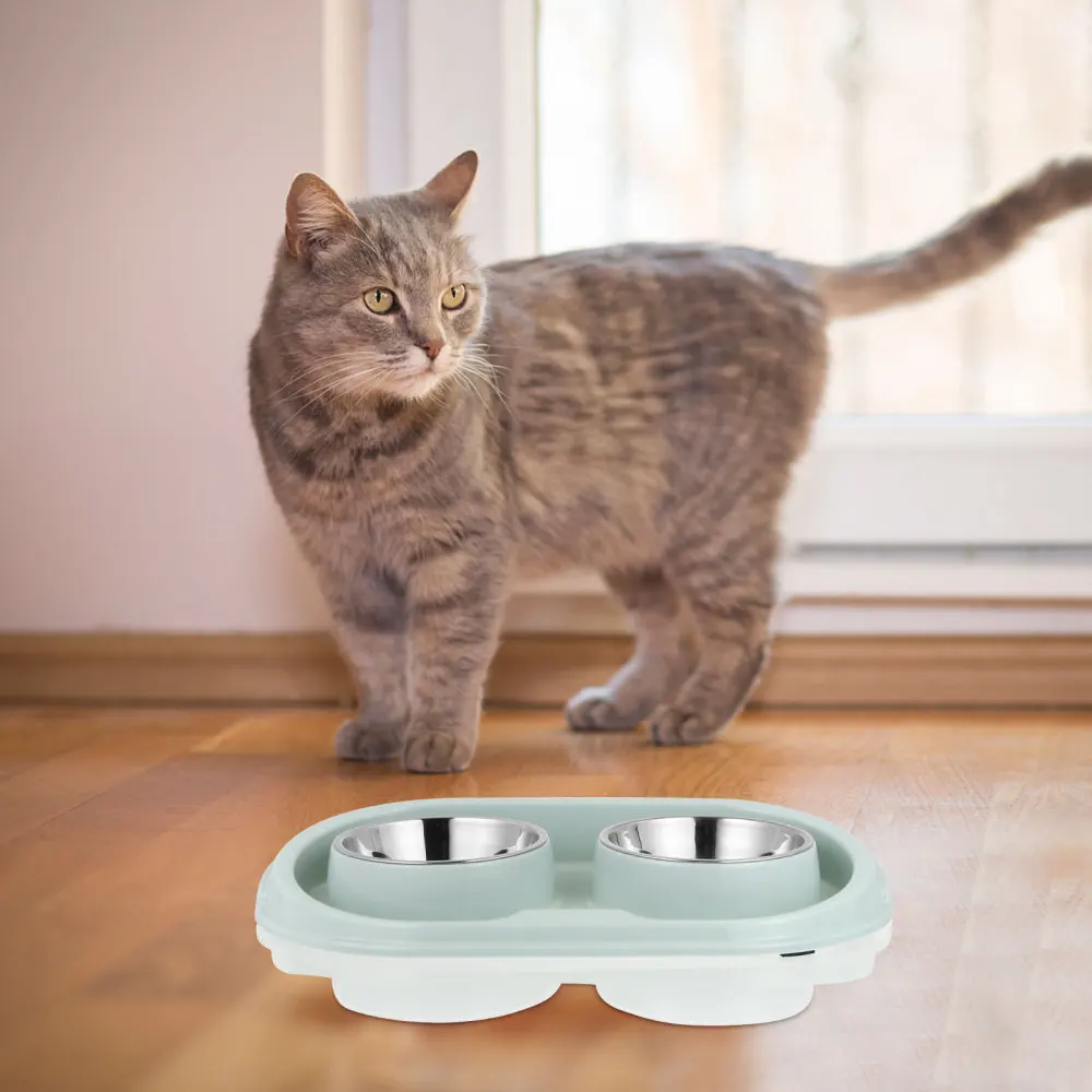 

Detachable Pet Cat Dog Feeding Bowl Stainless Steel Nonslip Food Water Dish