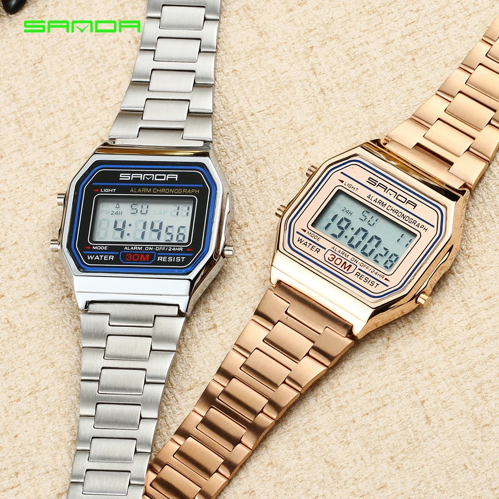 SANDA часы мужские цифровой светодиодный сплав водонепроницаемые модные