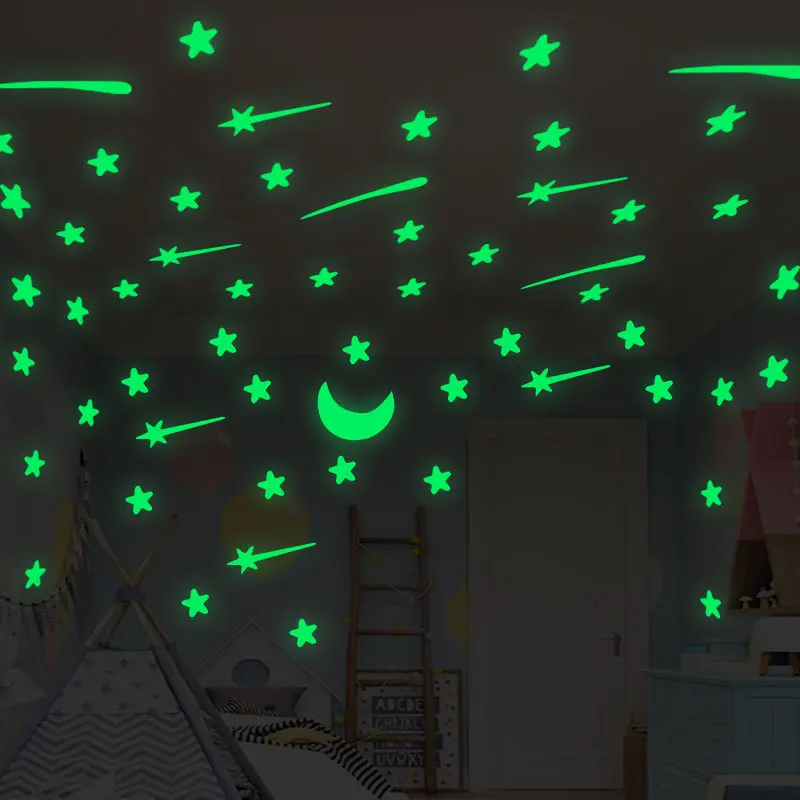 1set Glow In The Dark Sticker Toys Luminous Star Moon Meteor DIY Phosphorescent Wall Stickers for Baby Bedroom Home Decor | Дом и сад