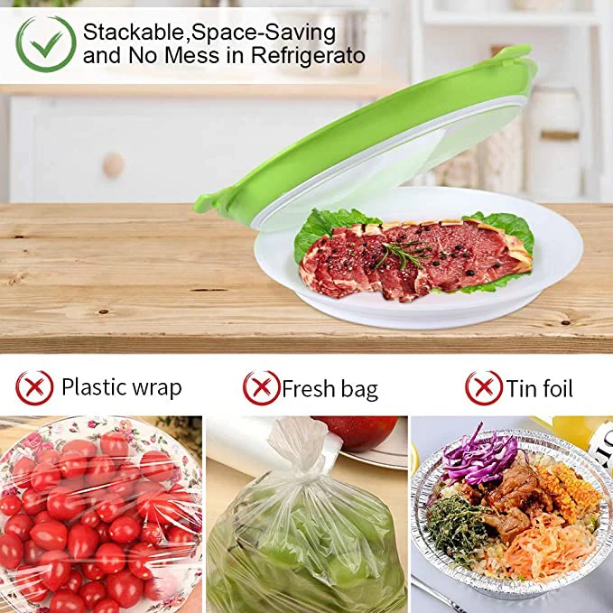 

2 Pieces of Green Food Preservation Box with Elastic Lid Kitchen Refrigerator Storage Box Can Be Reused Long