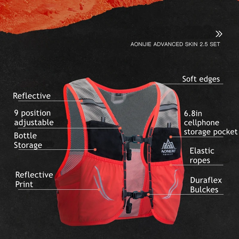 AONIJIE C932 Running Hydration Pack Backpack Rucksack Bag Vest Harness Water Bladder Hiking Camping Marathon Race Climbing 2.5L