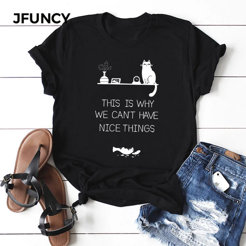 

Футболка JFUNCY женская с коротким рукавом, хлопковая тенниска с забавным креативным принтом, модная повседневная майка, большие размеры 5XL, на...