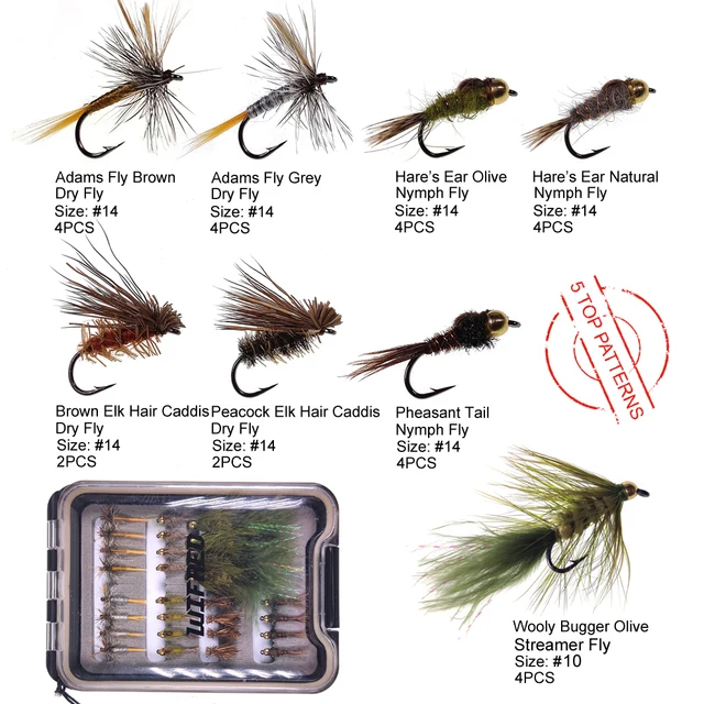 16/24pcs Fly Fishing Flies Dry/Wet Flies 12 Type 8 Patterns Bead Head Combo  Nymph Trout Fishing Lures Artificial Bait