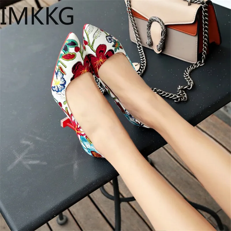Женские туфли с острым носком туфли-лодочки этническим принтом вечерние на