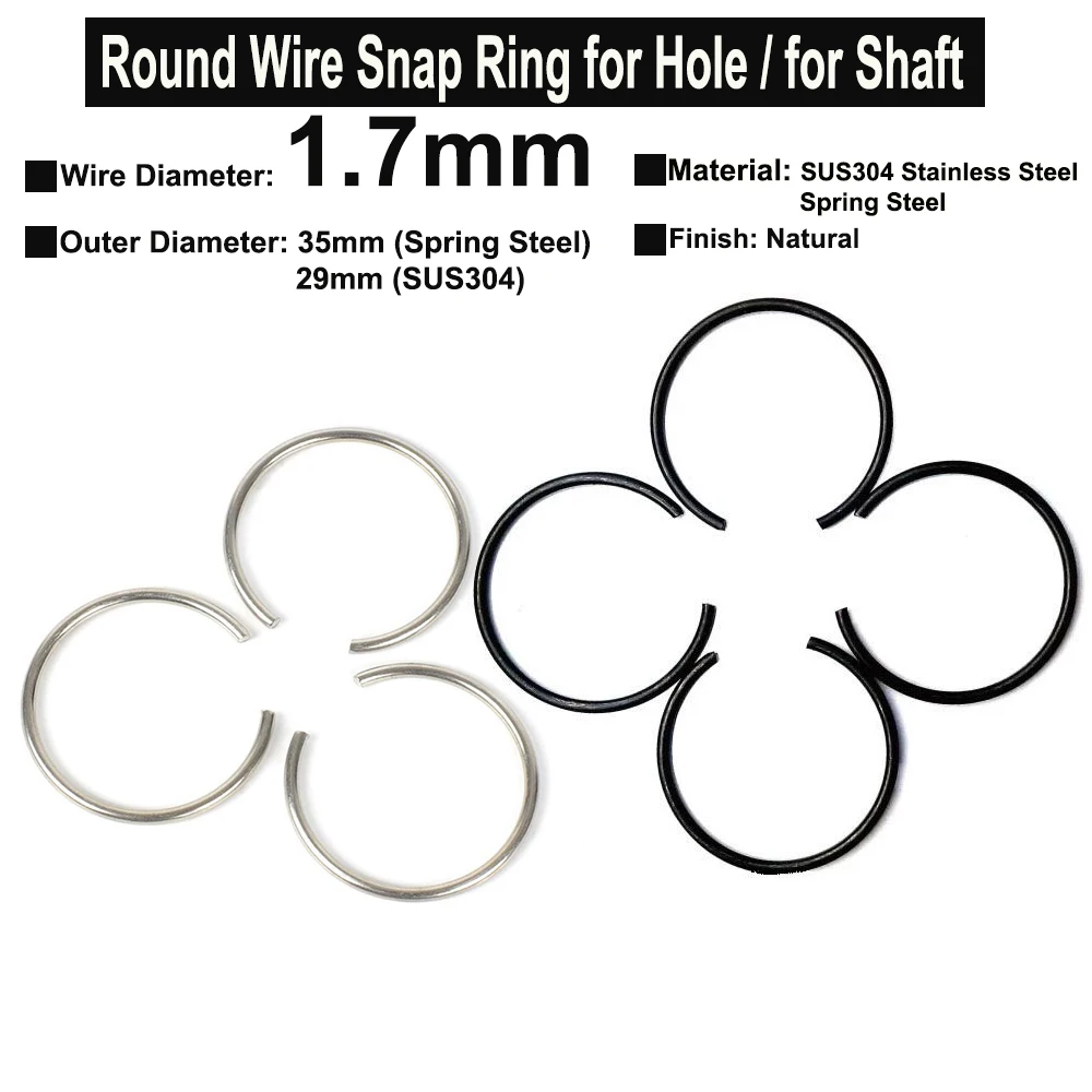 10Pcs Wire Diameter φ1.7mm SUS304 Stainless Steel / Spring Steel Round Wire Tiny Snap Rings for Hole Retainer Circlips for Shaft