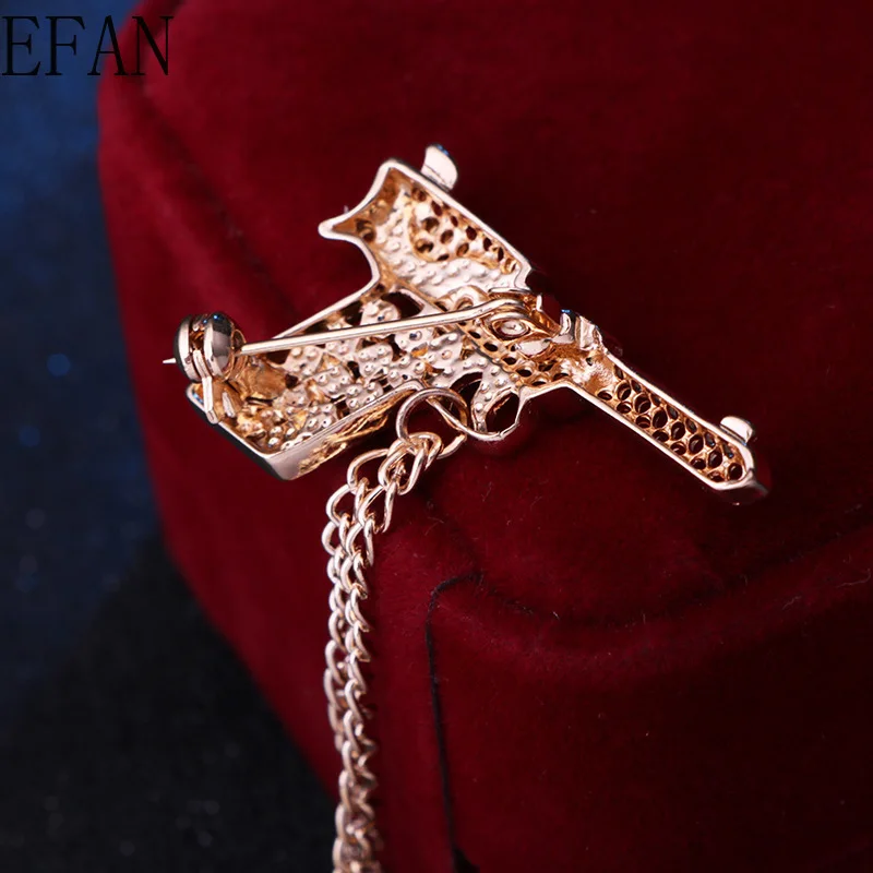 Корейский Новый Металлический Череп пистолет Брошь Стразы кисточка цепочка