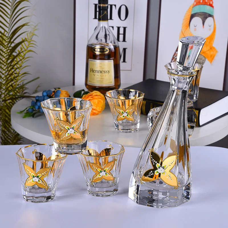 

Crystal Decanter Set With 7 Pcs Old Fashioned Glasses- Lead Free Crystal for Liquor Scotch Bourbon 210311-02