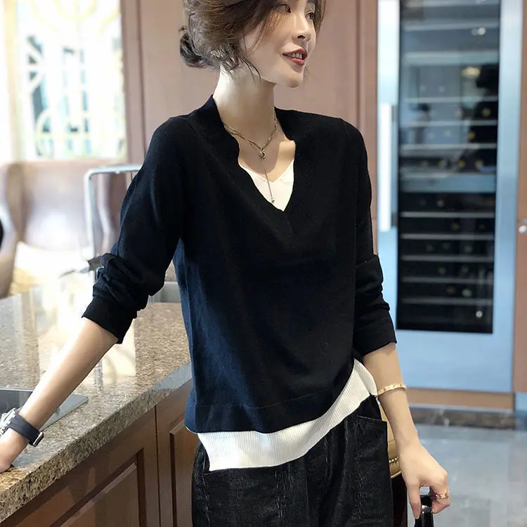 

2021 new European women's fashion foreign style knitted bottoming shirt women's early autumn thin sweater trend