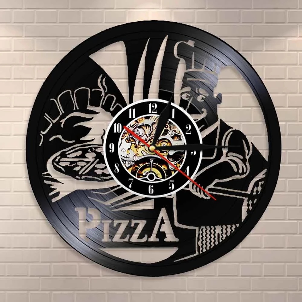 

Pizza Italy Style Vinyl Record Wall Clock Pizzeria Business Sign Timepieces Italian Food Kitchen Cook Chef Home Decor Watch