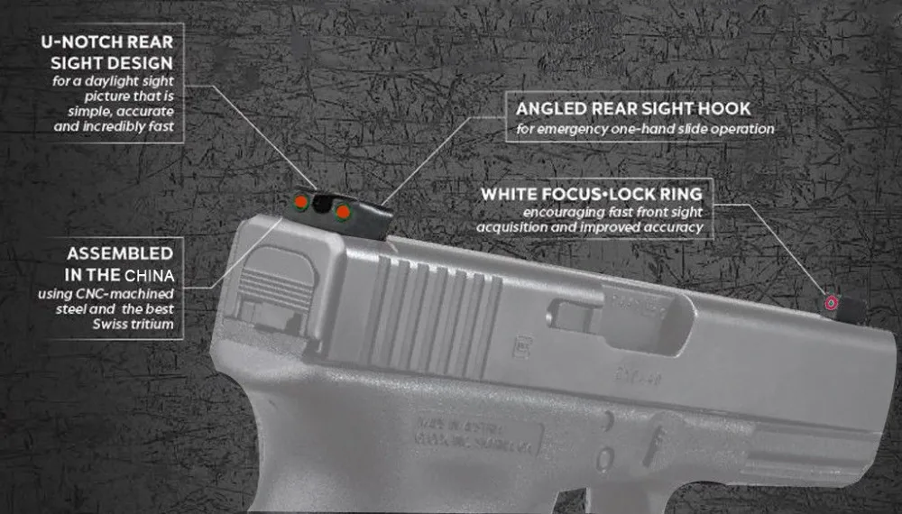 Боевой Нотч задние прицелы фокус-замок для Glock gear красный зеленый волоконно-оптический передний для Glock 17 17L 19 22 23 24 26 27 33 34 35 38 39