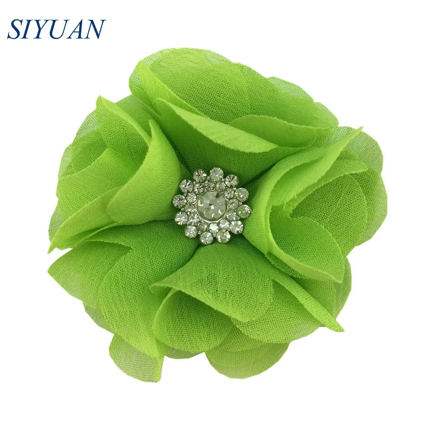 18-lime 120 шт./лот,, 6 см, ткань, шифон, цветы, стразы, на пуговицах, для девушек, на каждый день, головные уборы, свадебные аксессуары TH301 - Цвет: 18-lime