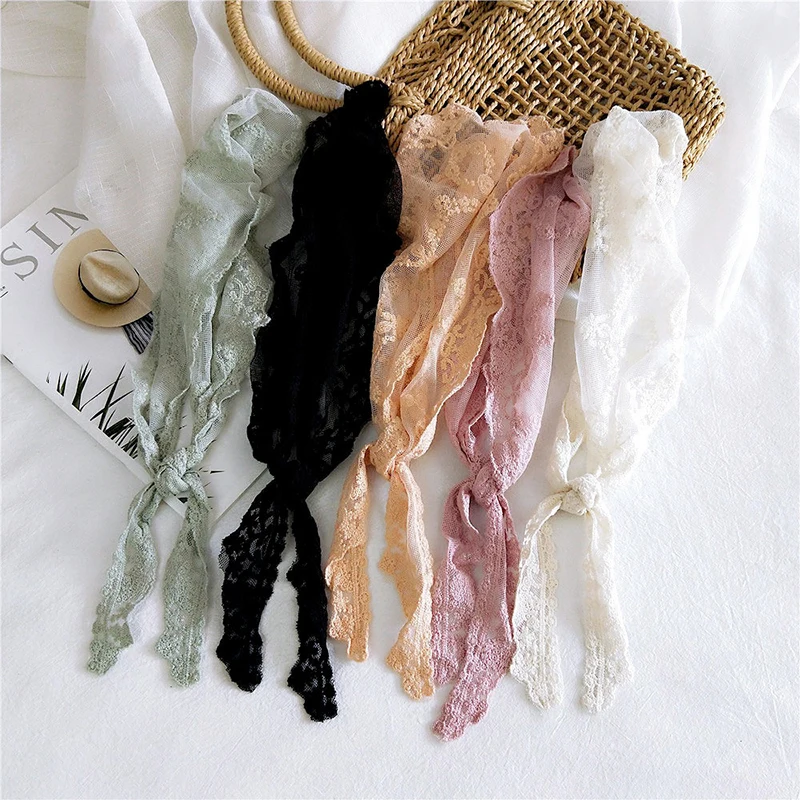 

New Style Lace Solid Color Triangle Scarf Women Autumn Winter Small Rounded Corners Wrist Scarf Tying Headband Shawl Bib E99
