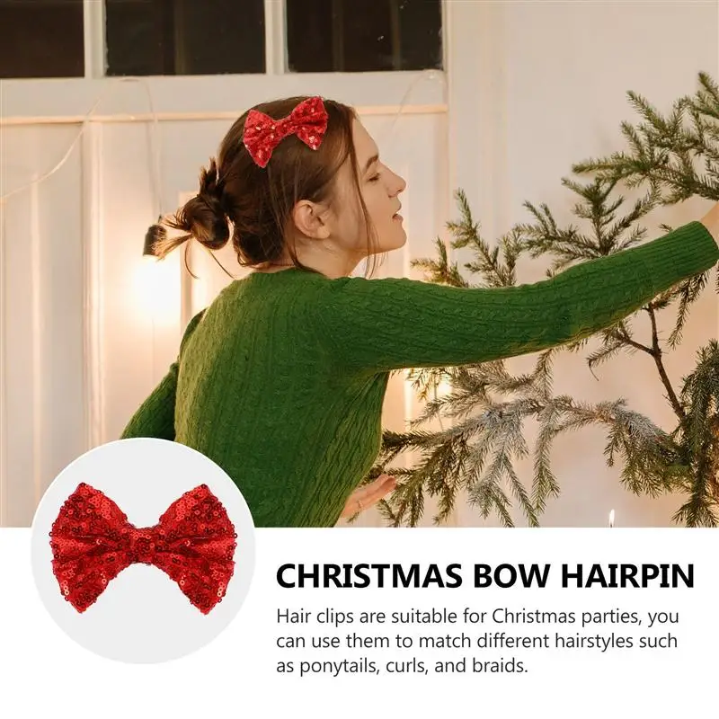 

12pcs Christmas Bow-knot Sequins Glitter Hair Accessories Hair Bow Barrettes Clips Hair Clips Hairpin for Kids Party