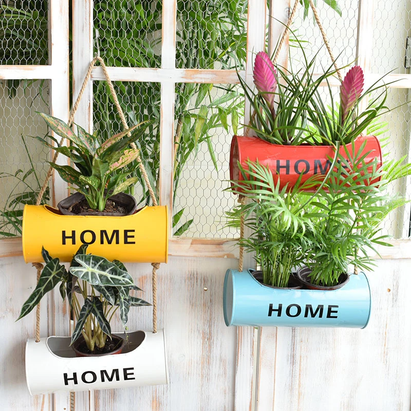 

Hanging Flower Pots Home Garden Decoration Hanging Plant Pots Iron Wood Garden Planter Pots Tin Bucket Holder Basket Home Garden