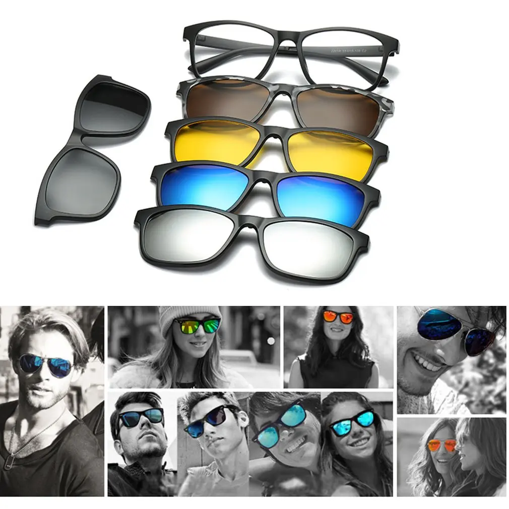 Men And Women Myopia Glasses Frame Flat Mirror Dual-Use Five-Piece Magnetic Set Polarized Sunglasses Clip | Спорт и развлечения