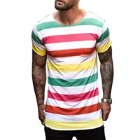 mens t shirt new trend multi color striped round neck t shirts mens tops tee