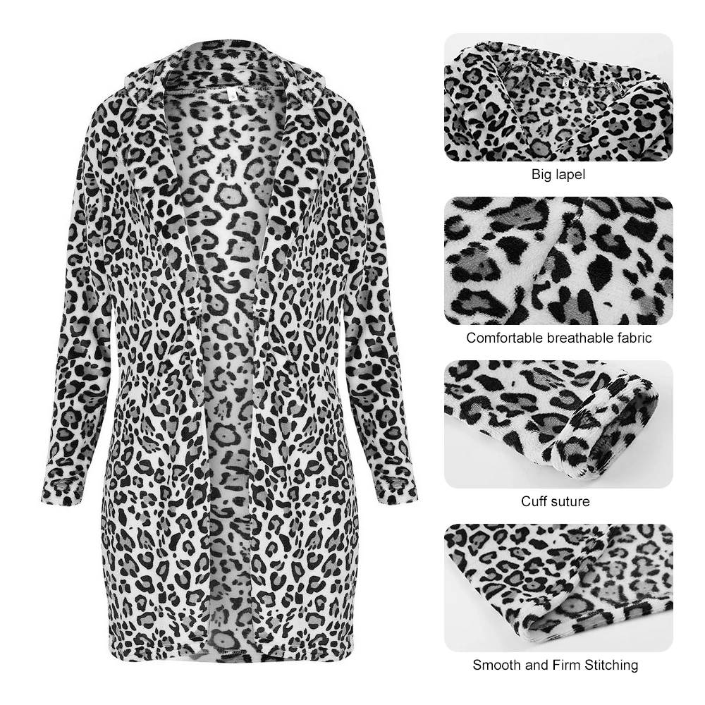 HEFLASHOR 2019 Leopard Printed Coats Casual Furry Notched Winter Coat Women Lapel Collar Long Parkas Sexy Slim Outerwear | Женская