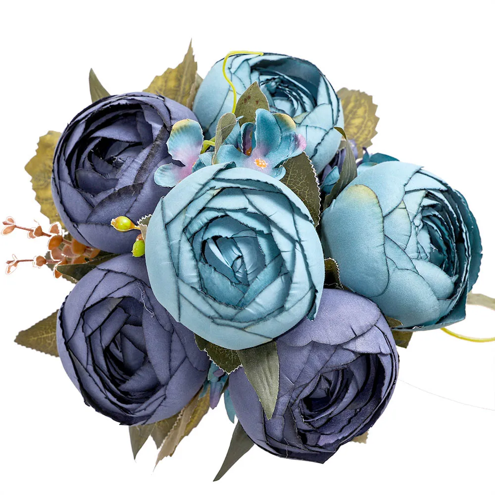 Blue Erxiaobao Винтаж 11 голов большие пионы, искусственные цветы букет поддельный розовый Шелковый цветок дома свадьба осень осенний Декор - Цвет: Blue