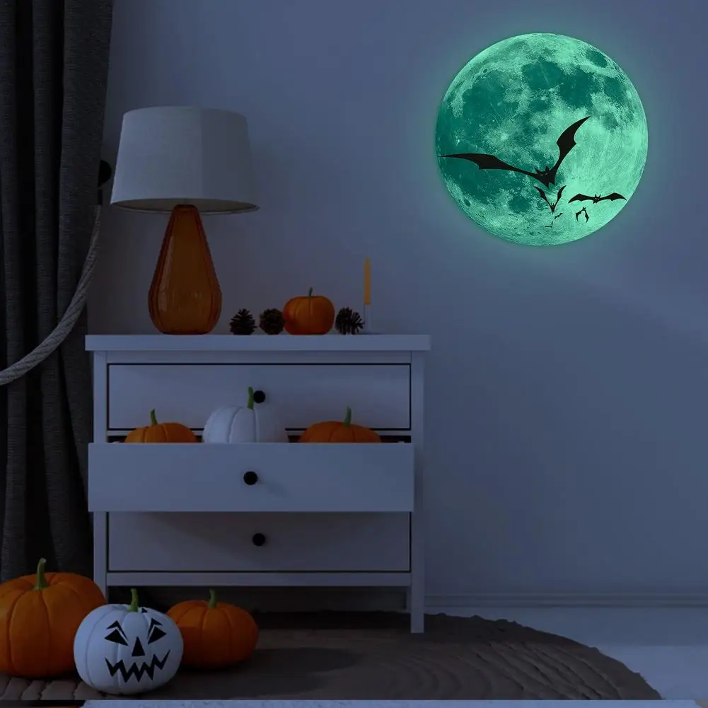 Luminous Moon Wall Sticker For Kids Room Halloween Decoration Wolf Decal Bedroom Glow In The Dark Stickers | Дом и сад