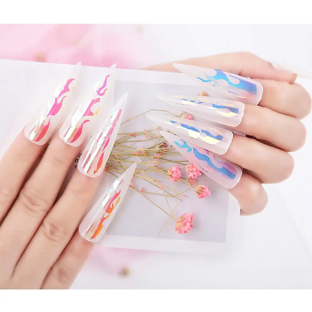 Горящее пламя отражающие наклейки для ногтей 16 шт DIY самоклеющиеся красочный