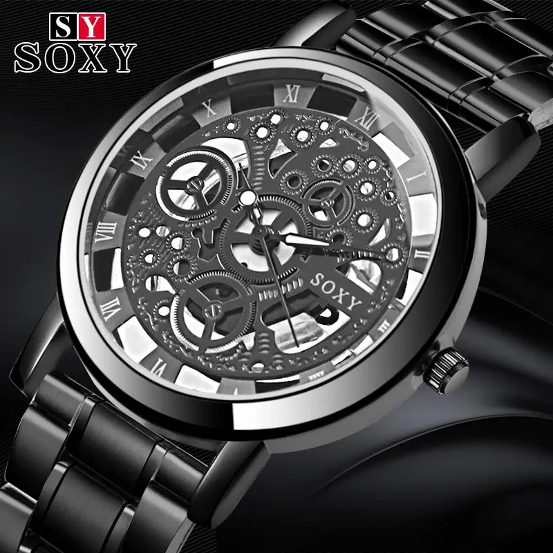 

SOXY Relogio Masculino новые Лидирующий бренд наручные часы Уникальный стиль Мужские кварцевые часы модные крутые полые дизайнерские нежные часы
