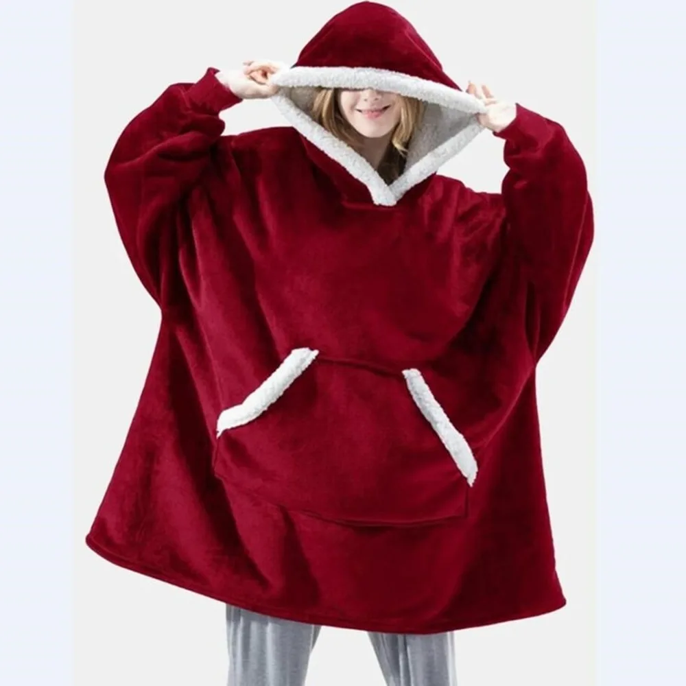 

Women Long Hoodies Sweatshirt blanket Winter Plush Fleece Hoodie Blanket With Sleeves Ladies Hooded Pullover Female Sweatshirts