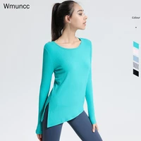 wmuncc womens sports top rib long sleeve slim fit breathable round neck yoga shirts running fitness clothes
