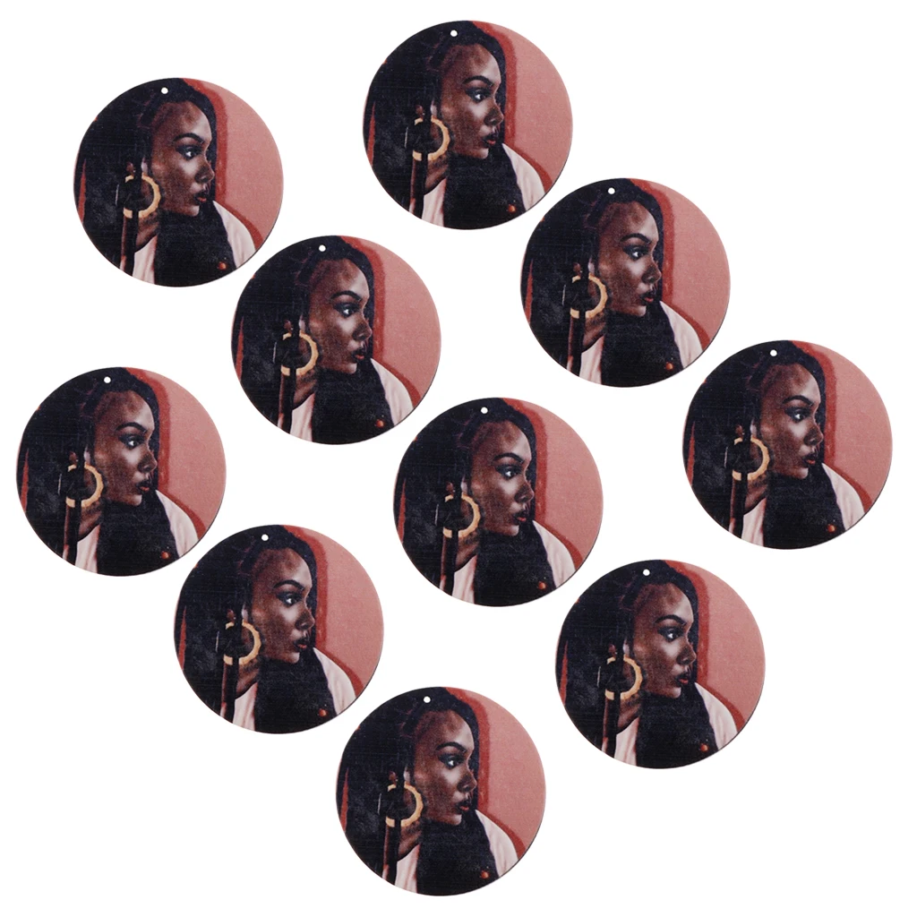 

10 Pieces Retro Wooden Circle Earrings Jewelry Accessory Graphics Pendant